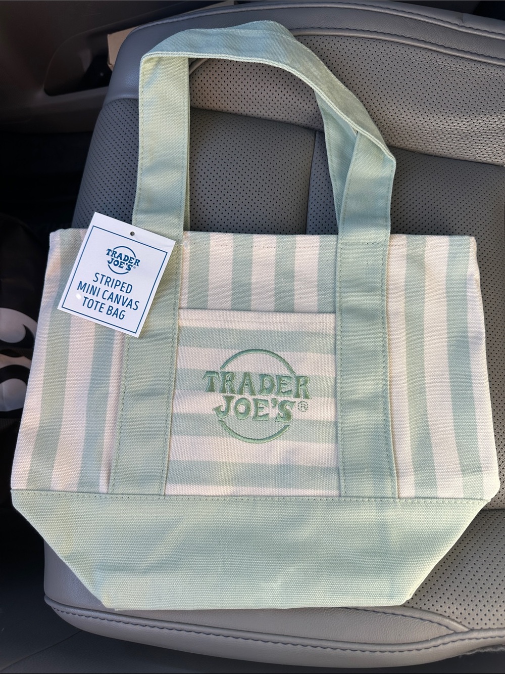 Green 💚 Trader Joe’s Striped Mini Tote Bag